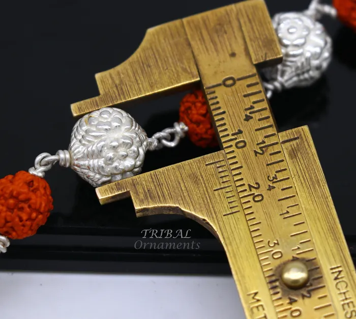 TRIBAL ORNAMENTS Necklaces 925 Sterling silver gorgeous natural rudraksh beads and handmade silver ball beads mala necklace ethnic jewelry from Rajasthan india ch205