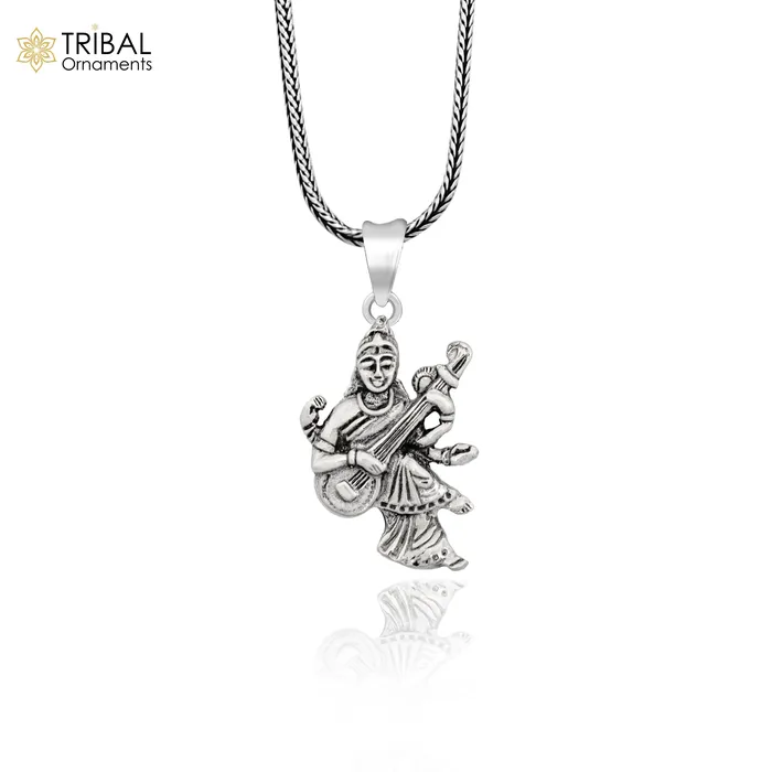 TRIBAL ORNAMENTS Necklaces 925 sterling silver handmade goddess sarashwati or saraswati maa pendant best student pendant for pray nsp695 TRIBAL ORNAMENTS Necklaces 925 sterling silver handmade goddess sarashwati or saraswati maa pendant best student pendant for pray nsp695