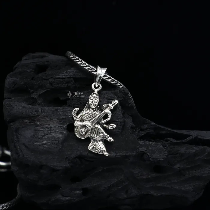 TRIBAL ORNAMENTS Necklaces 925 sterling silver handmade goddess sarashwati or saraswati maa pendant best student pendant for pray nsp695