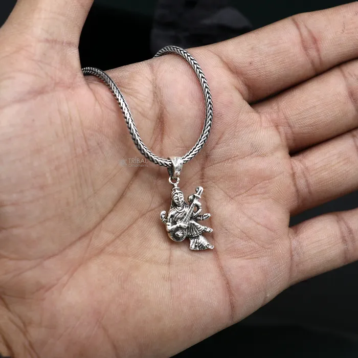 TRIBAL ORNAMENTS Necklaces 925 sterling silver handmade goddess sarashwati or saraswati maa pendant best student pendant for pray nsp695