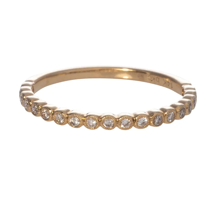 12ctw Diamond Bezel Milgrain Halfway 14K Yellow Gold Band Croghans Rings