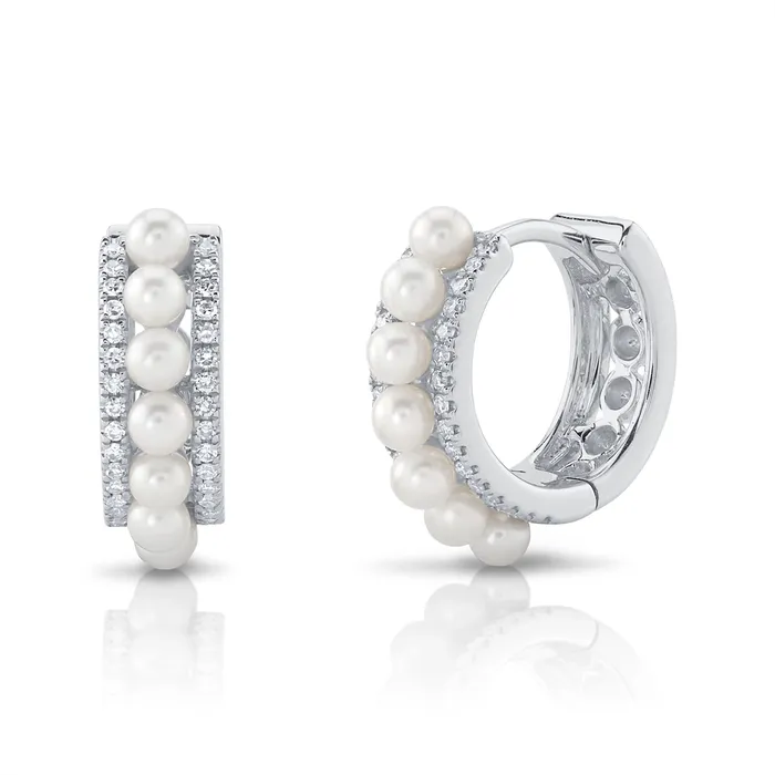 14K White Gold Diamond and Cultured Pearl Huggie Earrings Meierotto Jewelers Earrings 14K White Gold Diamond and Cultured Pearl Huggie Earrings Meierotto Jewelers Earrings
