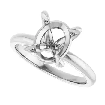 14K White Gold Solitaire Ring for Oval Engagement Collections Rings