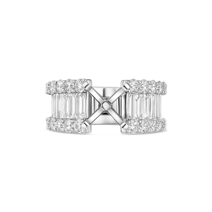 14K White Gold Wide Baguette and Round Semi Mount Diamond Ring Engagement Collections Rings 14K White Gold Wide Baguette and Round Semi Mount Diamond Ring Engagement Collections Rings