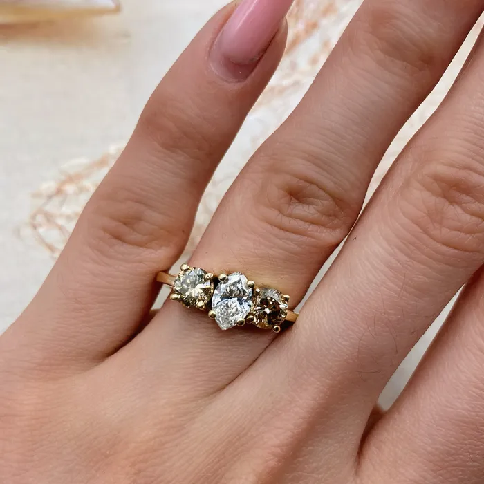 3 Stone Engagement Ring Set in 14K Yellow Gold 200ct tw Marquise Cut Round Brilliant Natural Diamonds Diamond Source NYC Rings