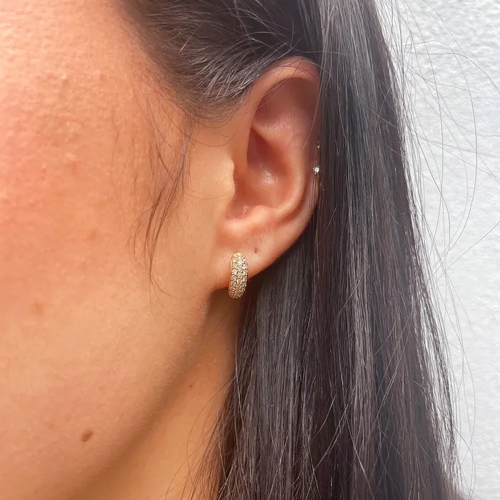 50ctw Diamond Pav 14K Yellow Gold Huggie Hoop Earrings Croghans Earrings