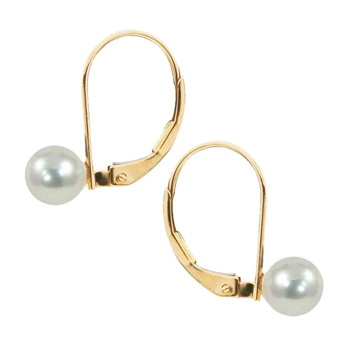 7mm Akoya Pearl 14K Yellow Gold Leverback Earrings Croghans Earrings