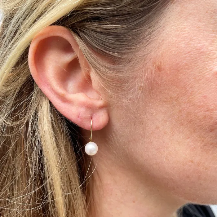 7mm Akoya Pearl 14K Yellow Gold Leverback Earrings Croghans Earrings