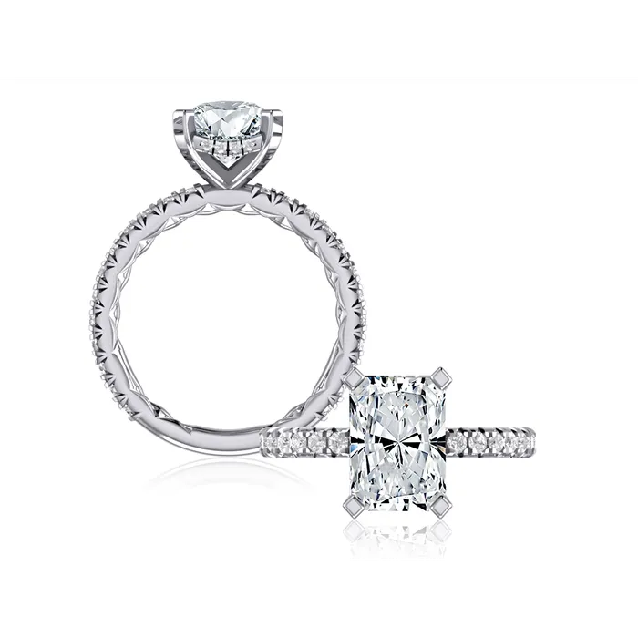 AJaffe 14K White Gold Diamond Semimount Ring Rectangle Head with Hidden Halo A Jaffe Rings AJaffe 14K White Gold Diamond Semimount Ring Rectangle Head with Hidden Halo A Jaffe Rings