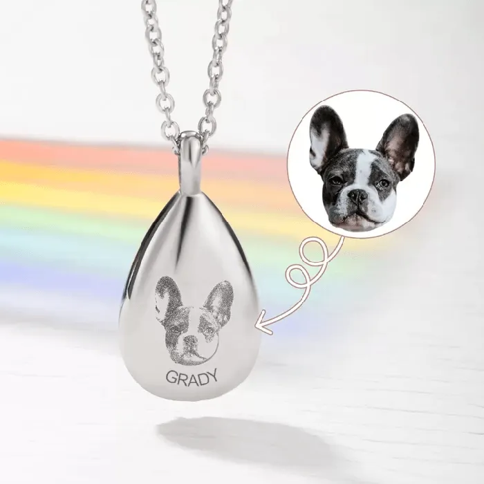 Belbren Necklaces Personalized Photo Engraved Teardrop Cremation Urn Necklace for Ashes Custom Memorial Pendant Jewelry