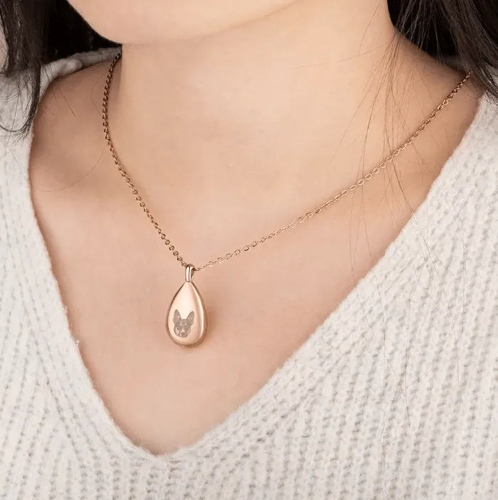 Belbren Necklaces Personalized Photo Engraved Teardrop Cremation Urn Necklace for Ashes Custom Memorial Pendant Jewelry