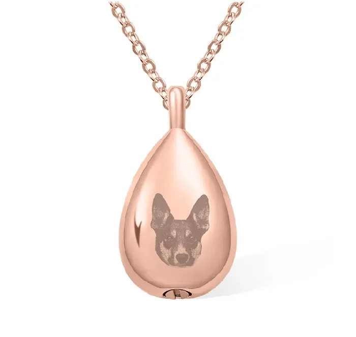Belbren Necklaces Personalized Photo Engraved Teardrop Cremation Urn Necklace for Ashes Custom Memorial Pendant Jewelry