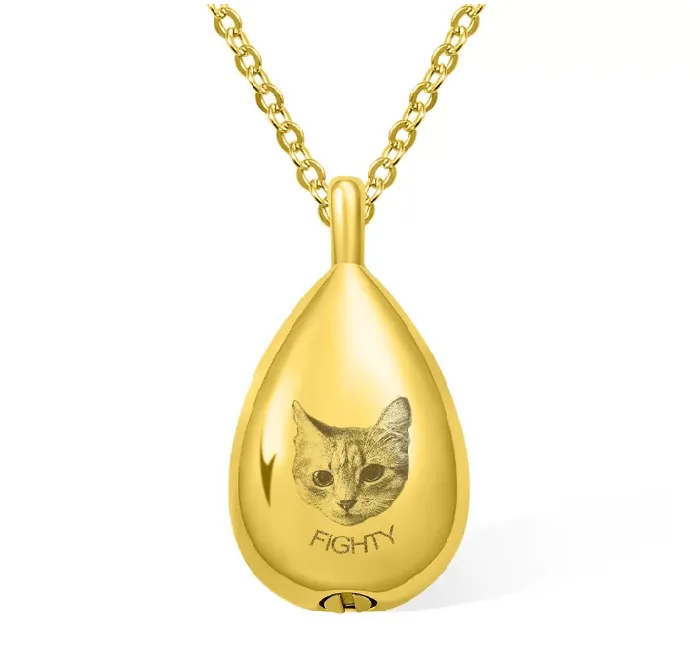 Belbren Necklaces Personalized Photo Engraved Teardrop Cremation Urn Necklace for Ashes Custom Memorial Pendant Jewelry