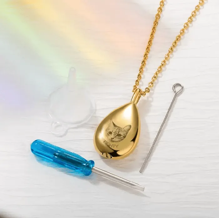 Belbren Necklaces Personalized Photo Engraved Teardrop Cremation Urn Necklace for Ashes Custom Memorial Pendant Jewelry