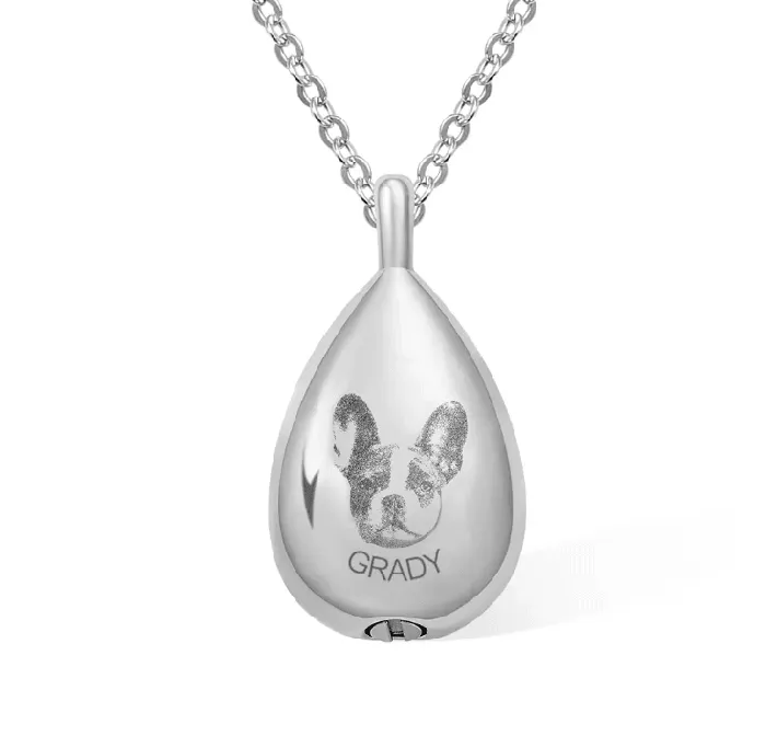 Belbren Necklaces Personalized Photo Engraved Teardrop Cremation Urn Necklace for Ashes Custom Memorial Pendant Jewelry