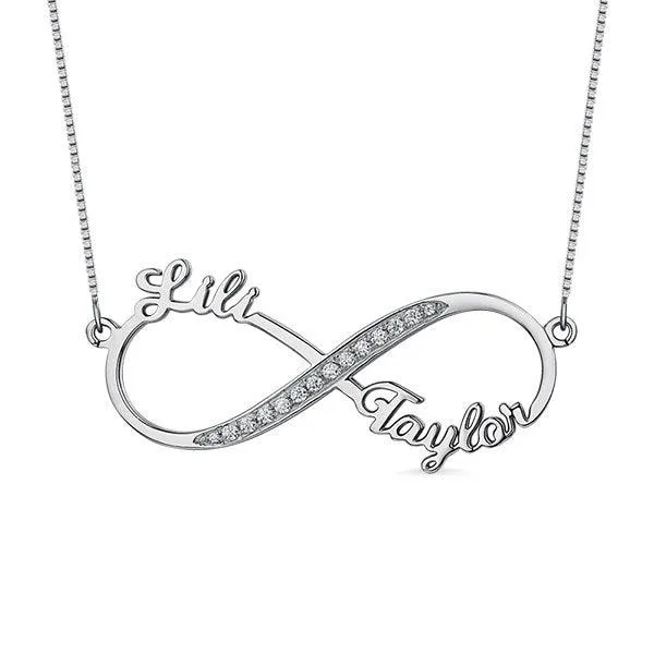 Belbren Sterling Silver 925 Infinity Necklace with Sparkling Diamonds Custom 2 Name Personalized Jewelry for Special Occasions Necklaces Belbren Sterling Silver 925 Infinity Necklace with Sparkling Diamonds Custom 2 Name Personalized Jewelry for Special Occasions Necklaces