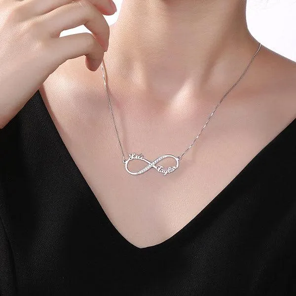 Belbren Sterling Silver 925 Infinity Necklace with Sparkling Diamonds Custom 2 Name Personalized Jewelry for Special Occasions Necklaces