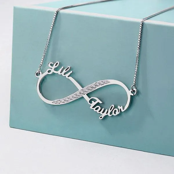 Belbren Sterling Silver 925 Infinity Necklace with Sparkling Diamonds Custom 2 Name Personalized Jewelry for Special Occasions Necklaces