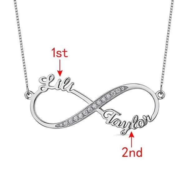 Belbren Sterling Silver 925 Infinity Necklace with Sparkling Diamonds Custom 2 Name Personalized Jewelry for Special Occasions Necklaces