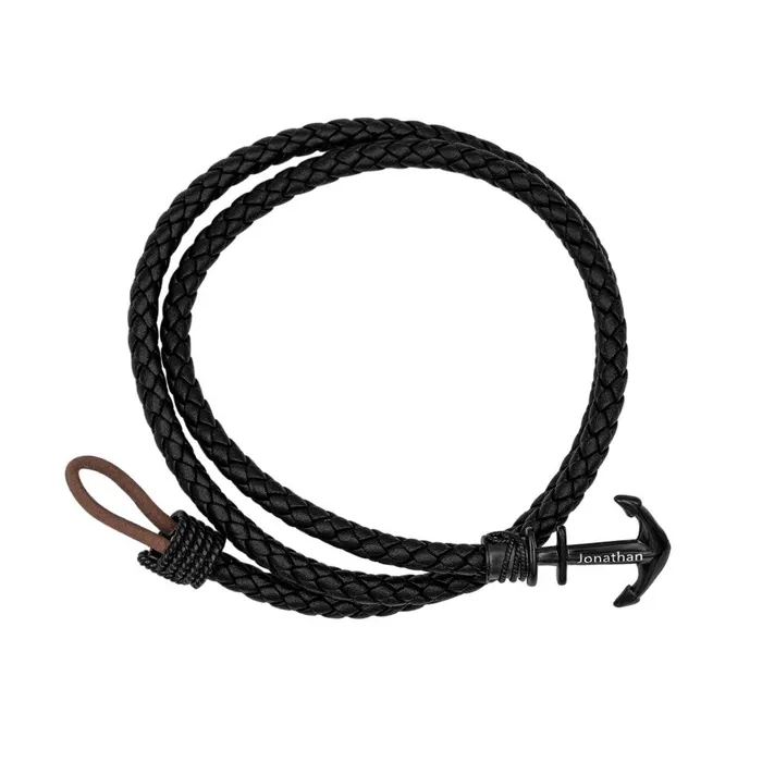 Bracelets Belbren Personalized Mens Anchor Leather Bracelet Engraved Name Adjustable Fit Symbolizes Family Loyalty Perfect Fathers Day Gift
