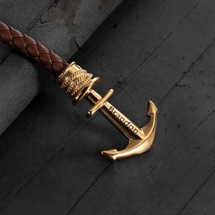 Bracelets Belbren Personalized Mens Anchor Leather Bracelet Engraved Name Adjustable Fit Symbolizes Family Loyalty Perfect Fathers Day Gift