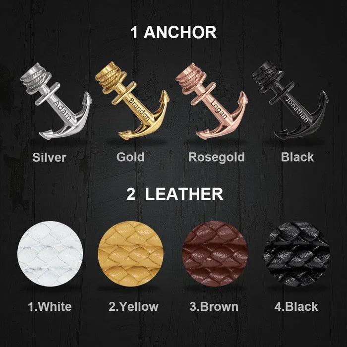 Bracelets Belbren Personalized Mens Anchor Leather Bracelet Engraved Name Adjustable Fit Symbolizes Family Loyalty Perfect Fathers Day Gift