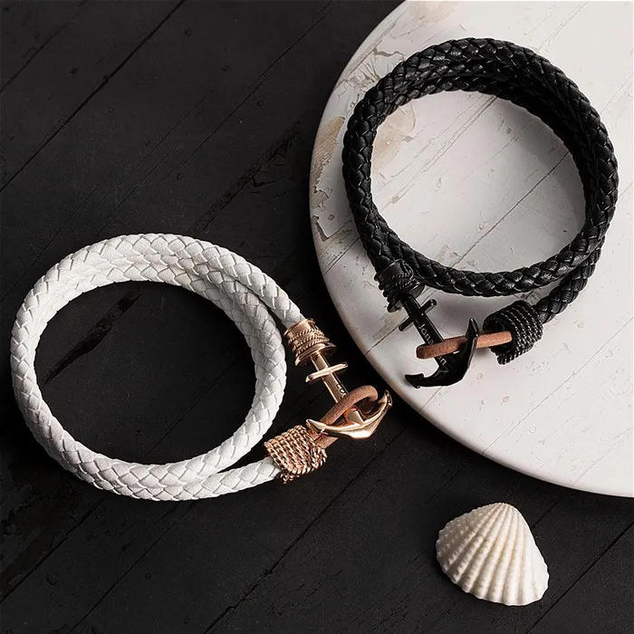 Bracelets Belbren Personalized Mens Anchor Leather Bracelet Engraved Name Adjustable Fit Symbolizes Family Loyalty Perfect Fathers Day Gift