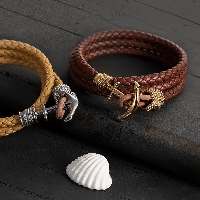 Bracelets Belbren Personalized Mens Anchor Leather Bracelet Engraved Name Adjustable Fit Symbolizes Family Loyalty Perfect Fathers Day Gift