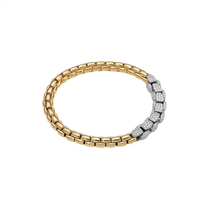 Bracelets FOPE Fope 18K Yellow and White Gold Eka Collection Pave Diamond Bracelet Medium Size