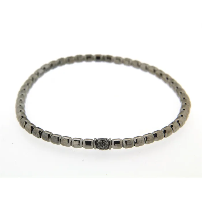 Bracelets Hulchi Belluni Hulchi Belluni Mens 18K White Gold with Black Rhodium Brushed Stretch Bracelet with Black Diamond Section Bracelets Hulchi Belluni Hulchi Belluni Mens 18K White Gold with Black Rhodium Brushed Stretch Bracelet with Black Diamond Section