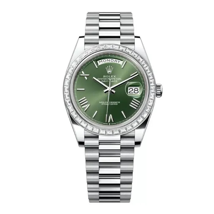Bracelets Rolex Day Date 40mm Ref 228396tbr0020 Olive Green Roman Dial Diamond Bezel Platinum President Bracelet Mens Watch Rolex Bracelets Rolex Day Date 40mm Ref 228396tbr0020 Olive Green Roman Dial Diamond Bezel Platinum President Bracelet Mens Watch Rolex