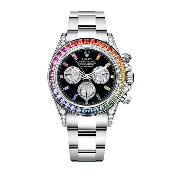 Bracelets Rolex Rolex Cosmograph Daytona 40mm Ref 116599 RBOW Black Sapphire Rainbow Dial Bezel 18K White Gold Oyster Bracelet Mens Watch Bracelets Rolex Rolex Cosmograph Daytona 40mm Ref 116599 RBOW Black Sapphire Rainbow Dial Bezel 18K White Gold Oyster Bracelet Mens Watch