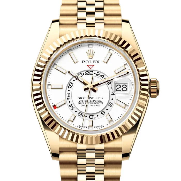 Bracelets Rolex SkyDweller 42mm Ref 3369380006 Intense White Stick Dial 18K Yellow Gold Jubilee Bracelet Watch Rolex
