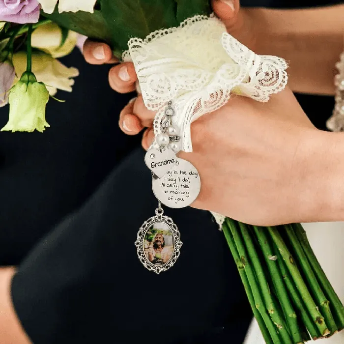 Charm Necklaces Personalized Photo Memorial Wedding Bouquet Charm Vintage Ivory Beads Crystal Spacers Belbren