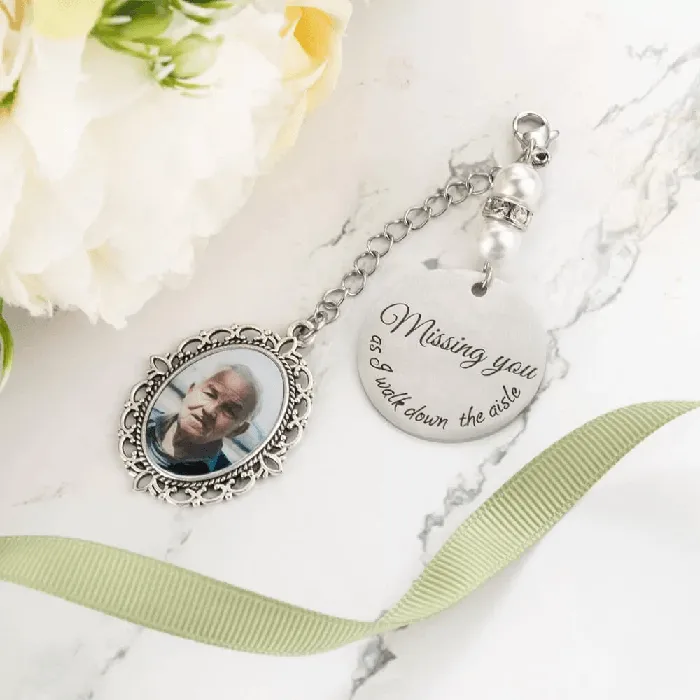 Charm Necklaces Personalized Photo Memorial Wedding Bouquet Charm Vintage Ivory Beads Crystal Spacers Belbren