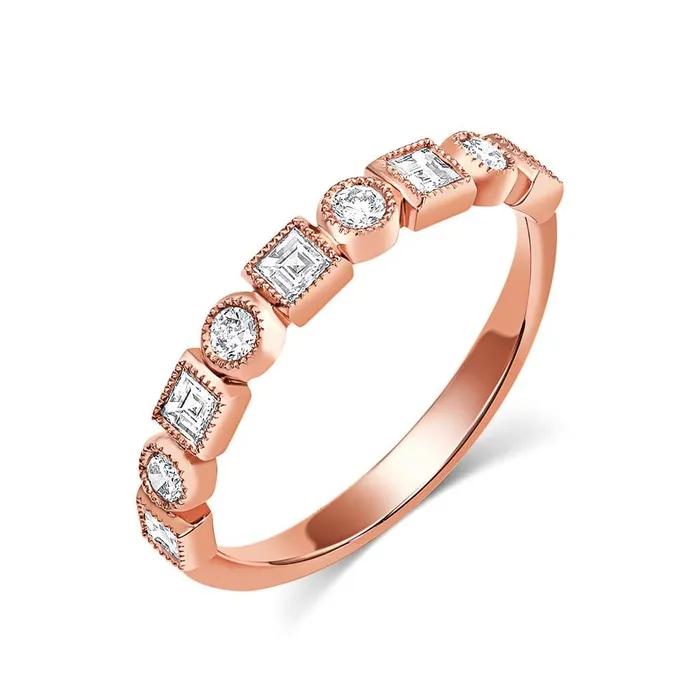 CJ Charles Jewelers 18kt Rose Gold Princess Round Brilliant Diamond Half Band Rings CJ Charles Jewelers 18kt Rose Gold Princess Round Brilliant Diamond Half Band Rings