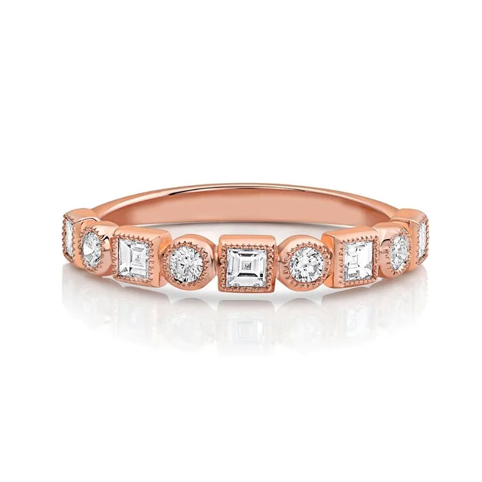 CJ Charles Jewelers 18kt Rose Gold Princess Round Brilliant Diamond Half Band Rings CJ Charles Jewelers 18kt Rose Gold Princess Round Brilliant Diamond Half Band Rings