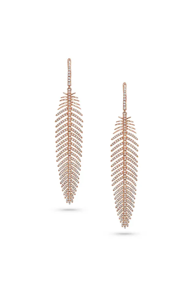 CJ Charles Jewelers Earrings 18kt Rose Gold Diamond Feather Earrings