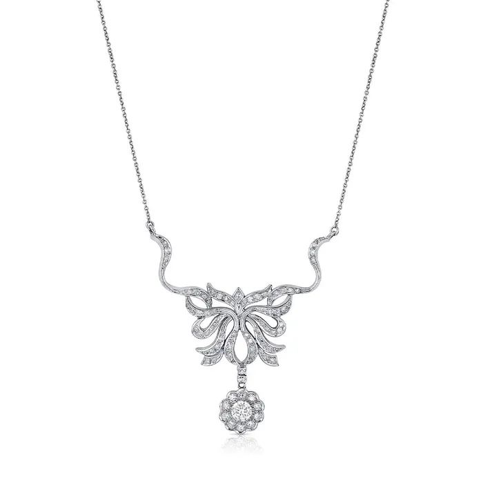CJ Charles Jewelers Estate 14kt White Gold Floral Filigree Diamond Pendant Necklace Necklaces CJ Charles Jewelers Estate 14kt White Gold Floral Filigree Diamond Pendant Necklace Necklaces