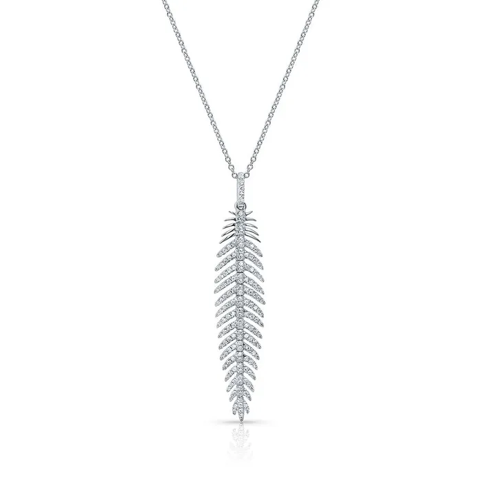 CJ Charles Jewelers Necklaces 18kt White Gold Diamond Feather Pendant Necklace CJ Charles Jewelers Necklaces 18kt White Gold Diamond Feather Pendant Necklace