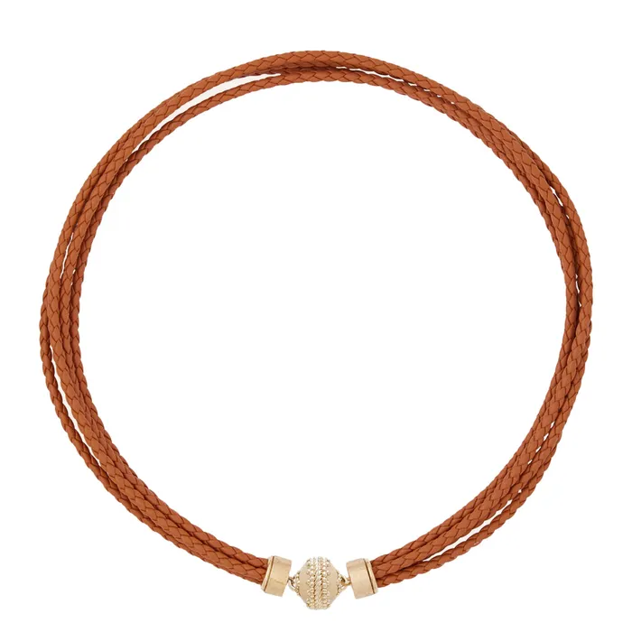 Clara Williams Necklaces Clara Williams Wellington Brown Braided Leather Saddle Necklace