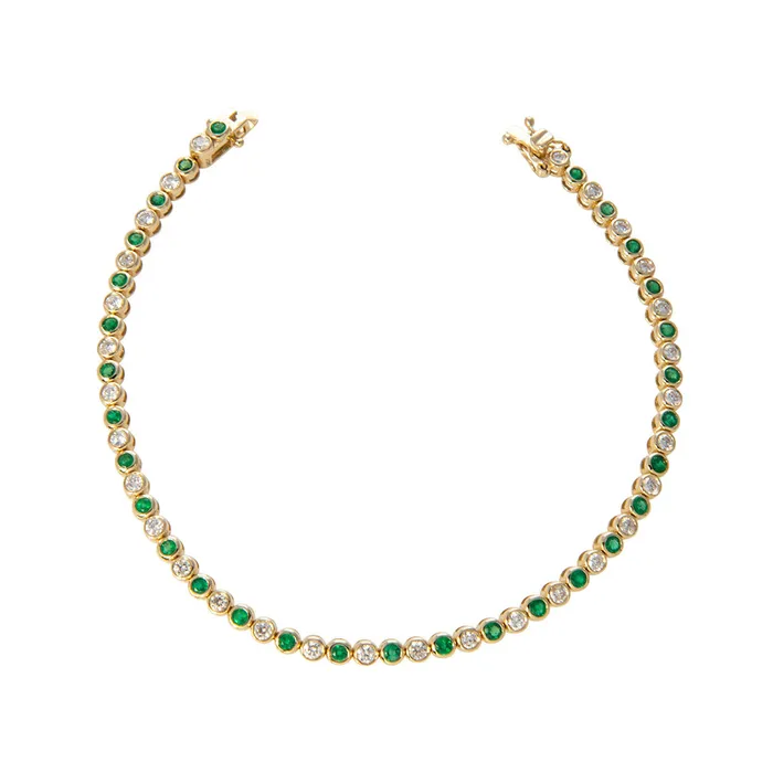 Croghans Bracelets Diamond Emerald Bezel Set 14K Yellow Gold Bracelet