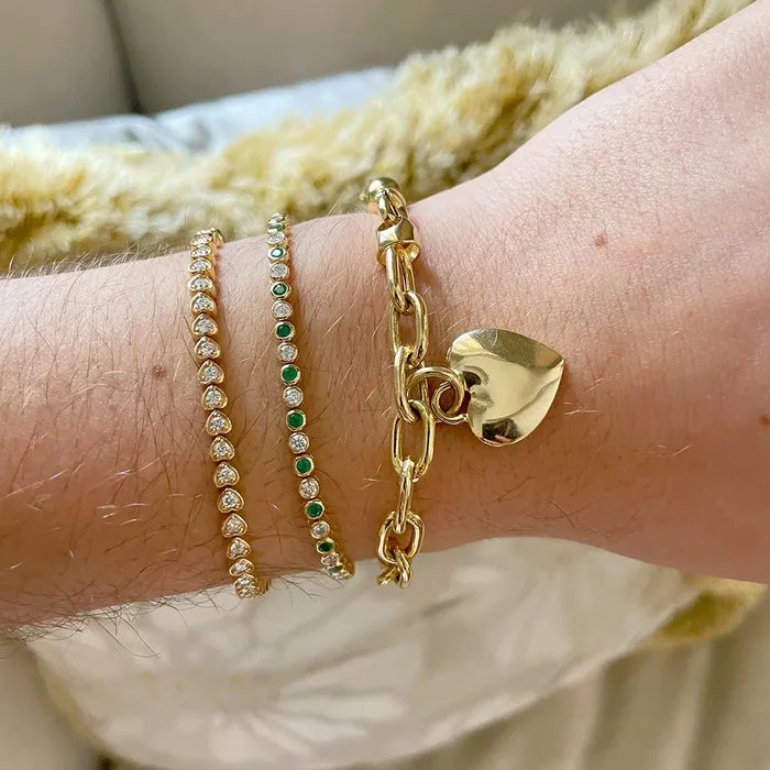 Croghans Bracelets Diamond Emerald Bezel Set 14K Yellow Gold Bracelet