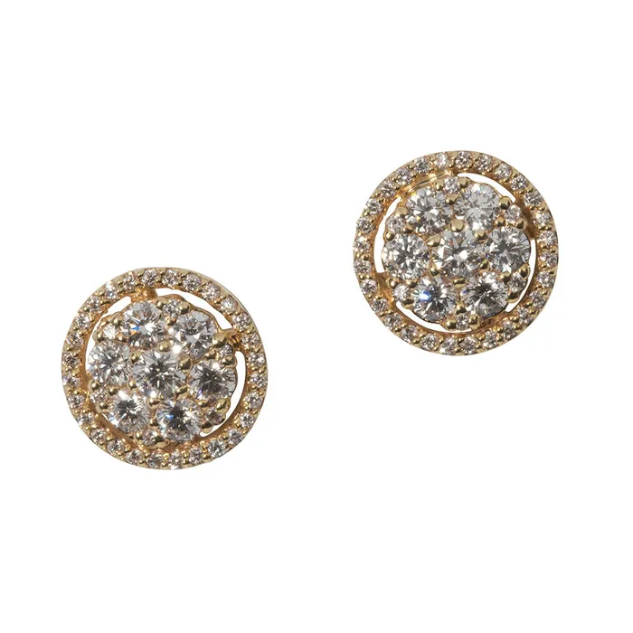 Croghans Earrings 95ctw Diamond Cluster Halo 14K Gold Stud Earrings