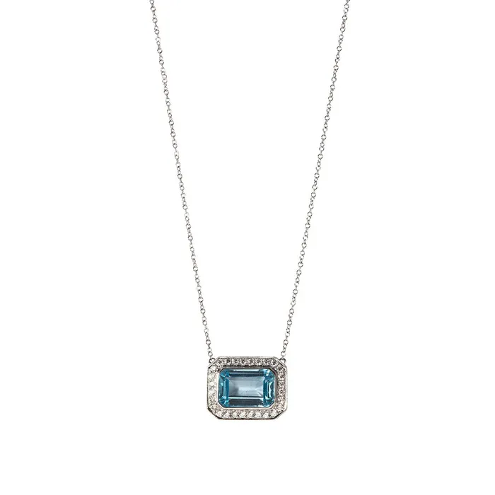 Croghans Necklaces EmeraldCut Blue Topaz Diamond 18K Gold Pendant Necklace Croghans Necklaces EmeraldCut Blue Topaz Diamond 18K Gold Pendant Necklace