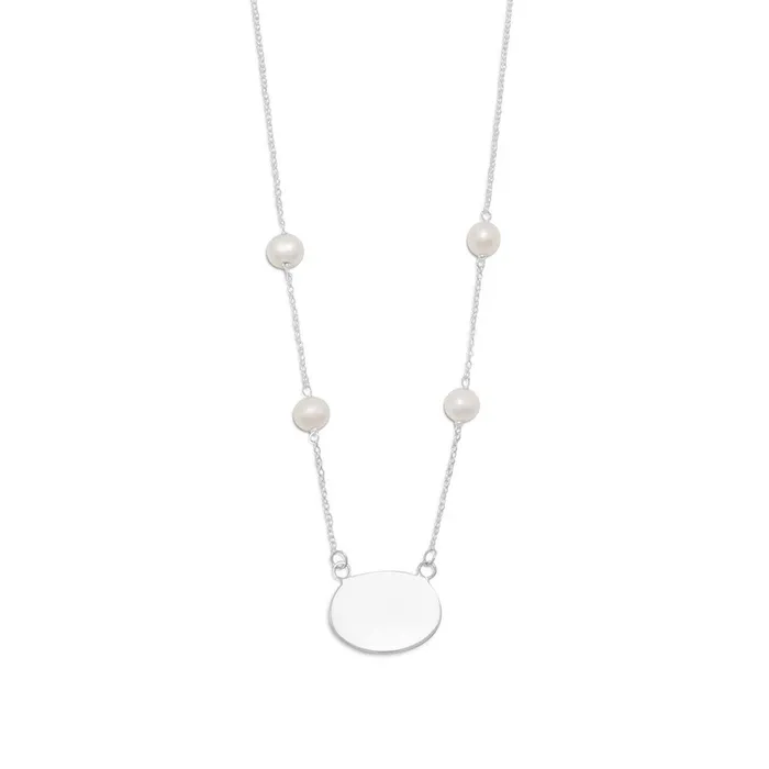 Croghans Necklaces Sterling Silver ID Pendant Pearl Necklace