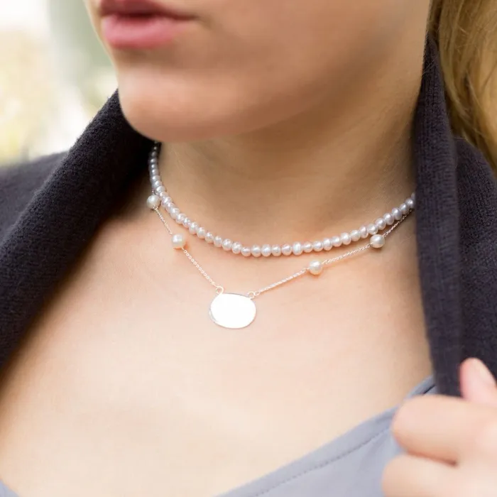 Croghans Necklaces Sterling Silver ID Pendant Pearl Necklace