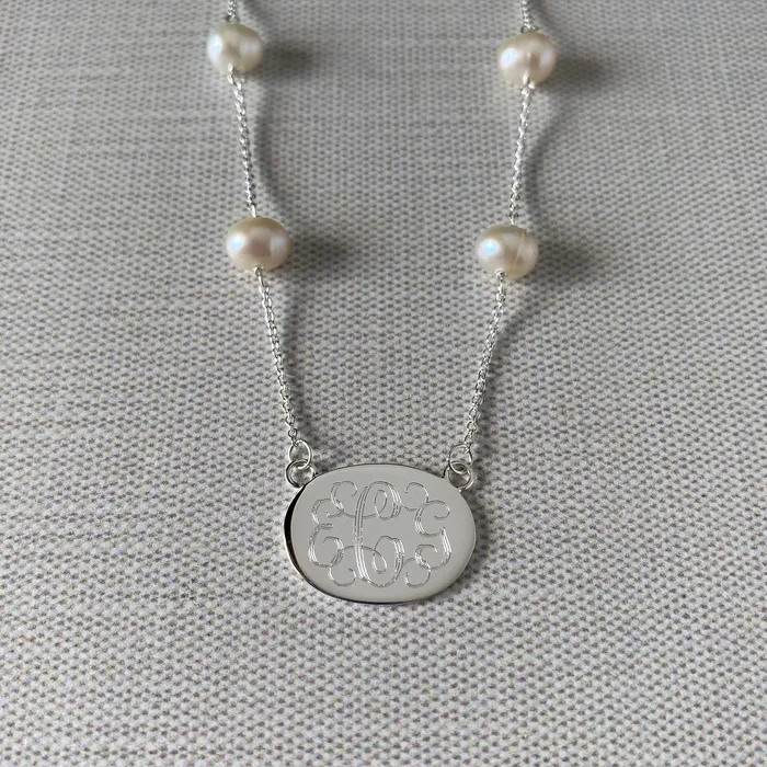 Croghans Necklaces Sterling Silver ID Pendant Pearl Necklace