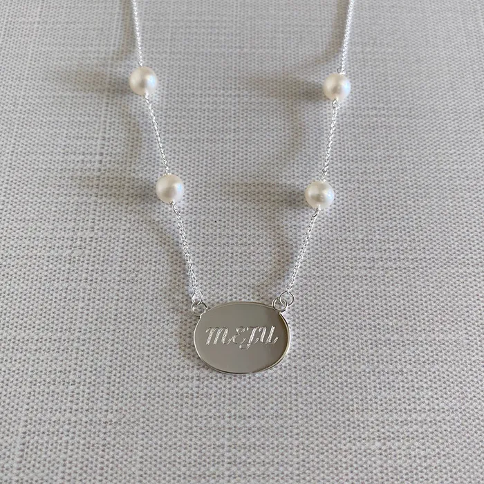 Croghans Necklaces Sterling Silver ID Pendant Pearl Necklace