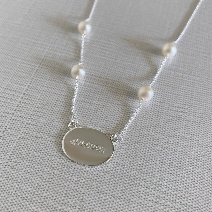 Croghans Necklaces Sterling Silver ID Pendant Pearl Necklace